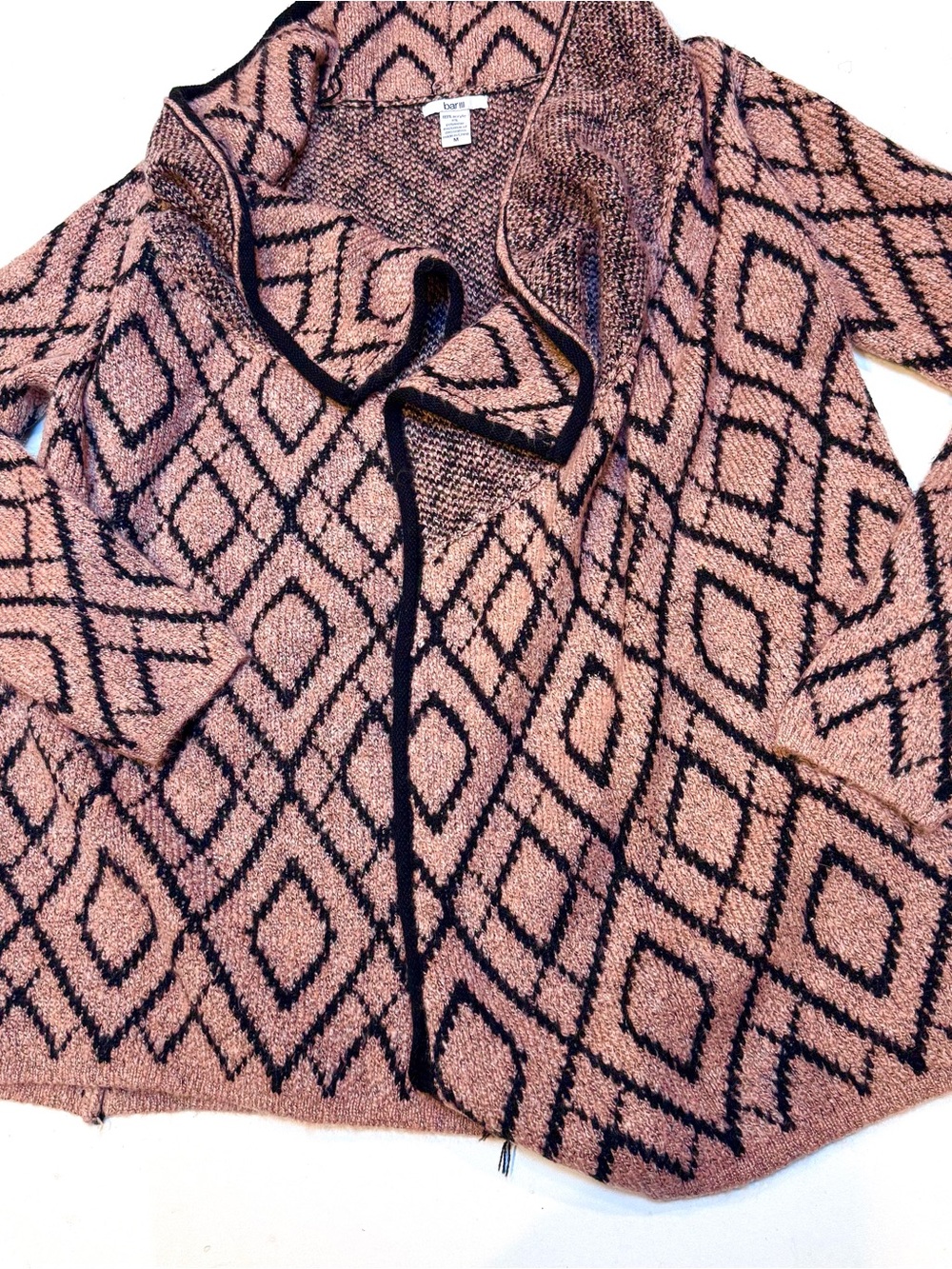 Bar III Pink Diamond-Print Open Cardigan with Black Trim